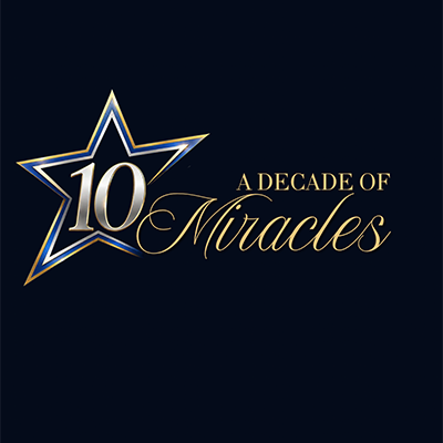 Silver star in black background, 10 year gala event logo